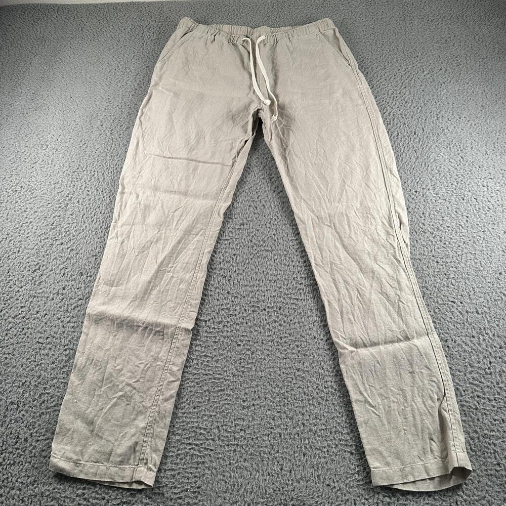 Alex Crane Bo Pants Mens M Beige Linen Elastic Waist Tapered Casual Coastal